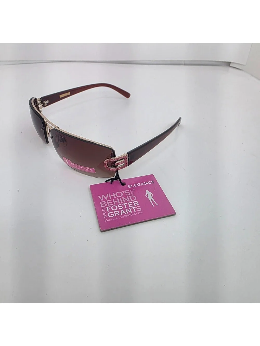 Y2K Sunglasses Foster Grant Elegance Rimless Brown Gradient Tint 2000s Deadstock